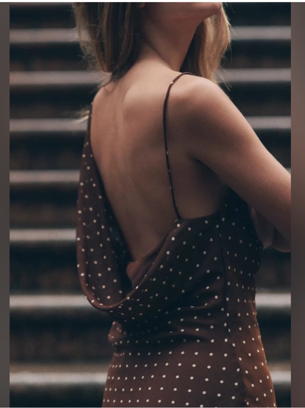 Zara Brown Polka Dot Cowl Neck Maxi Dress - Picture 4 of 8